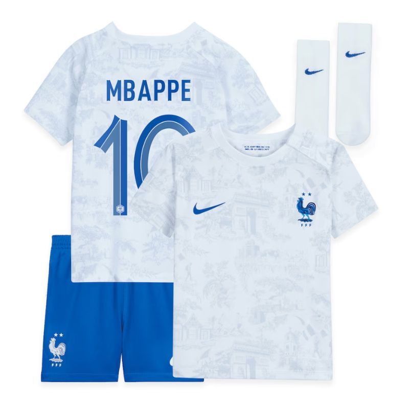 France Away Kit 2022 - Kids - Kylian Mbappé 10 Jersey - White