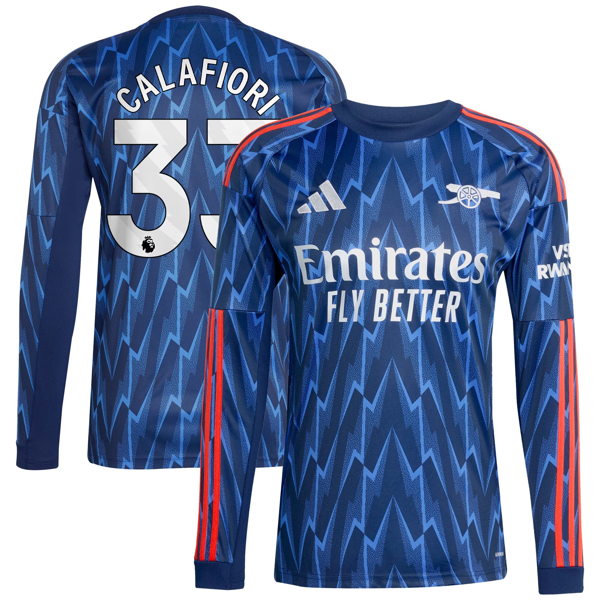 Riccardo Calafiori Arsenal adidas 2025/26 Away Long Sleeve Player Jersey - Blue