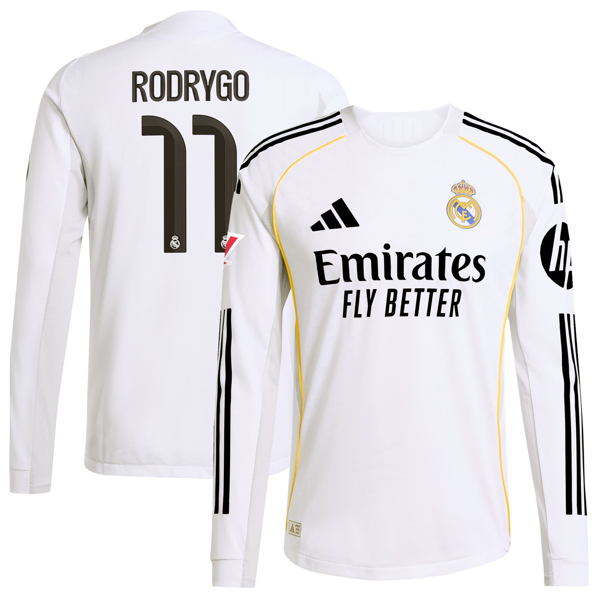 Rodrygo Real Madrid adidas 2025/26 Home Long Sleeve Jersey - White