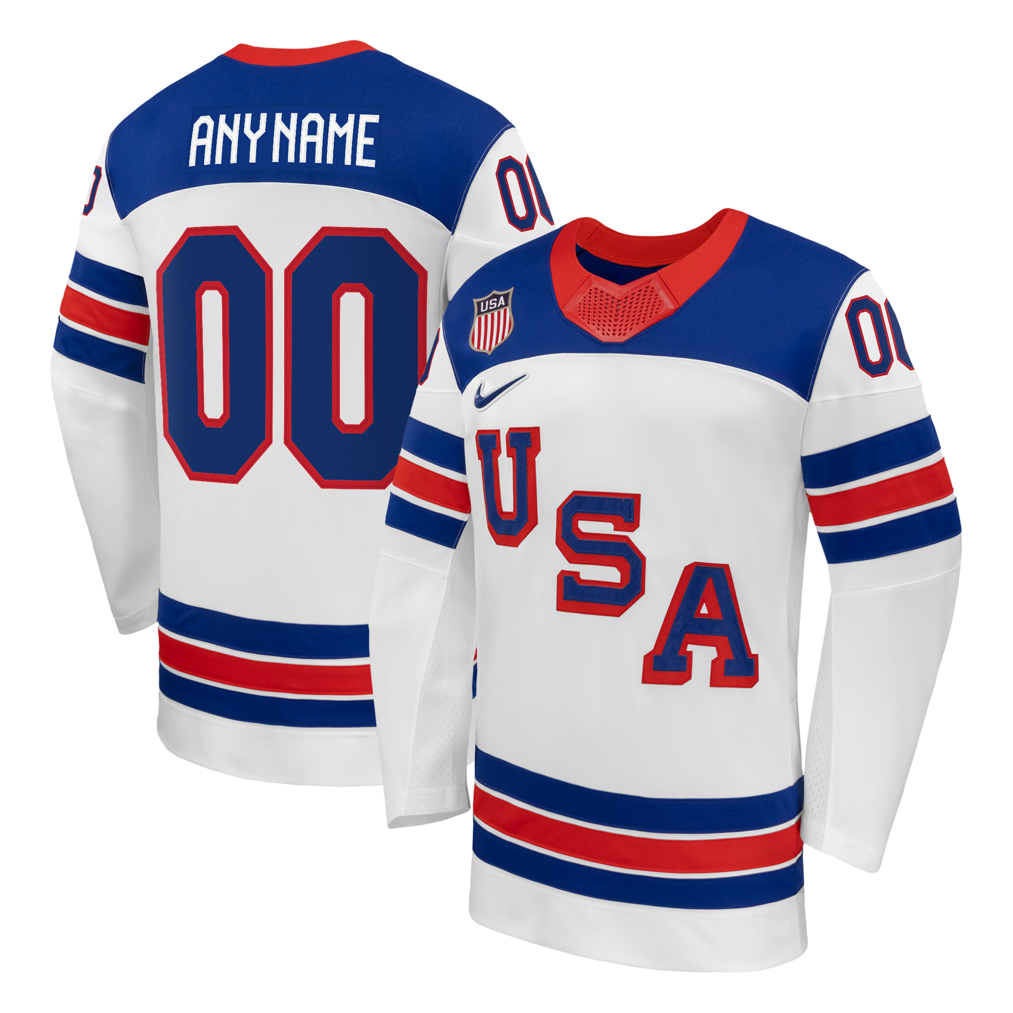 USA Hockey Nike 2026 Away Supporter Edition Custom Jersey – White/Blue/Red