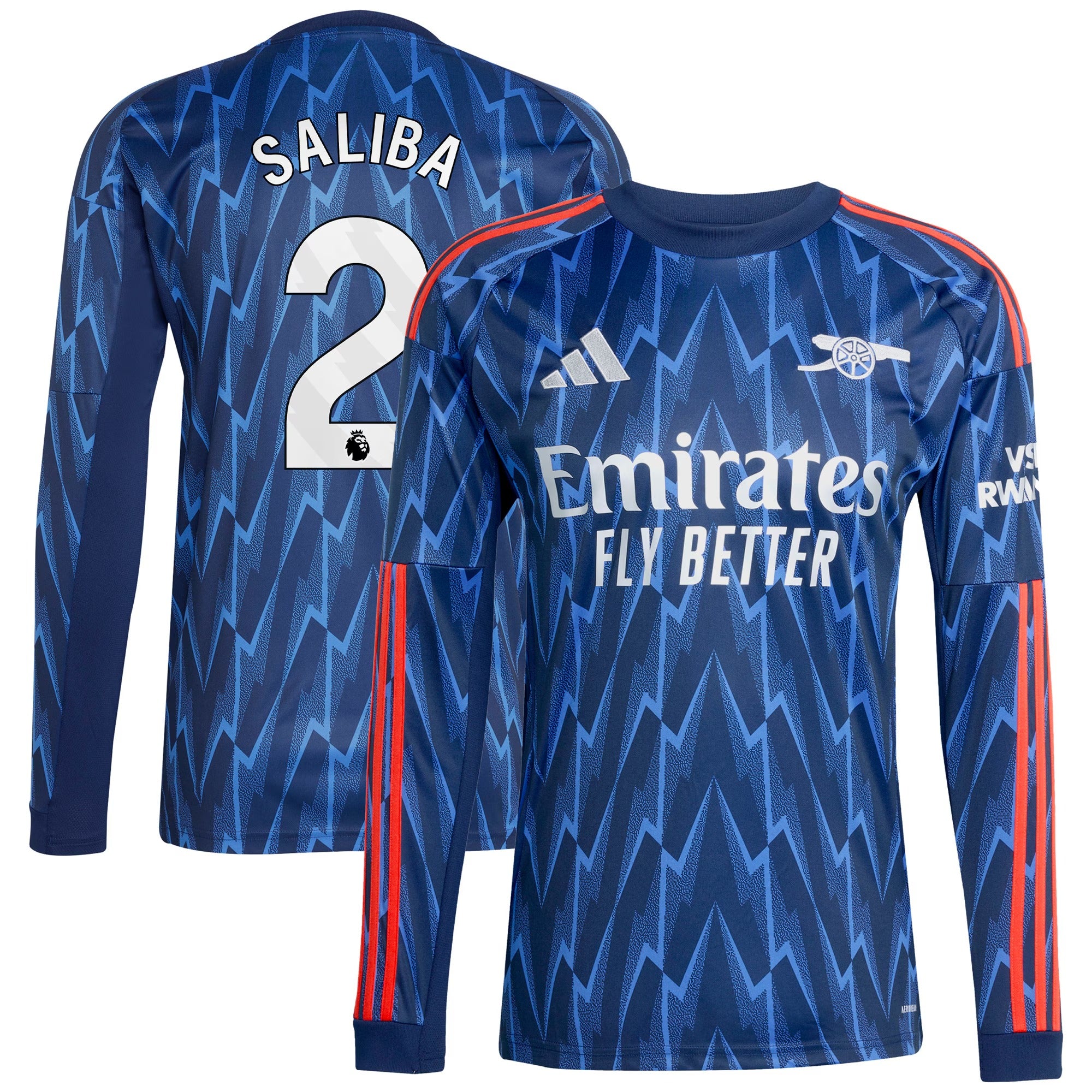 William Saliba Arsenal adidas 2025/26 Away Long Sleeve Player Jersey - Blue