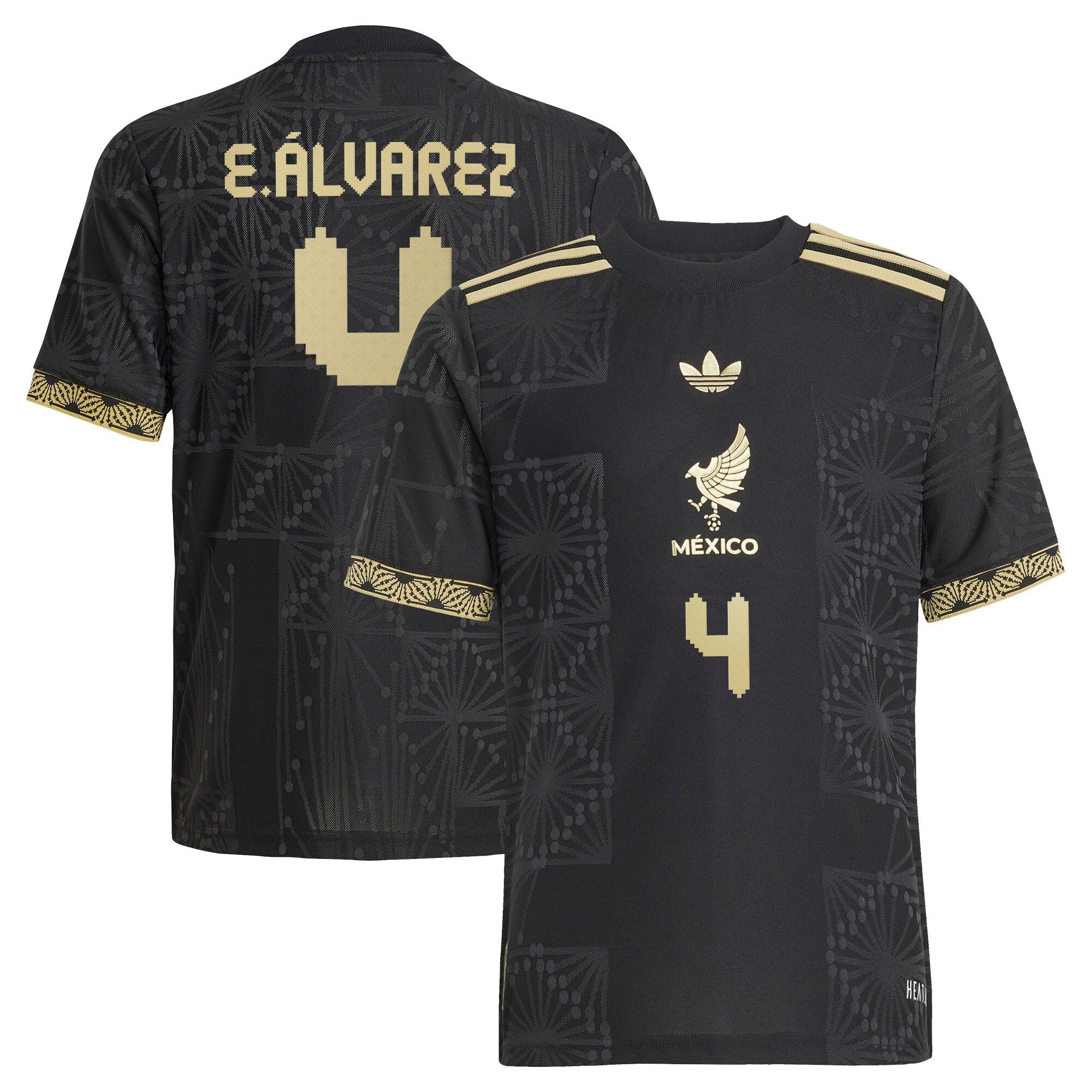 Adidas Edson Alvarez Mexico Jersey 2025 black with gold accents and player name number