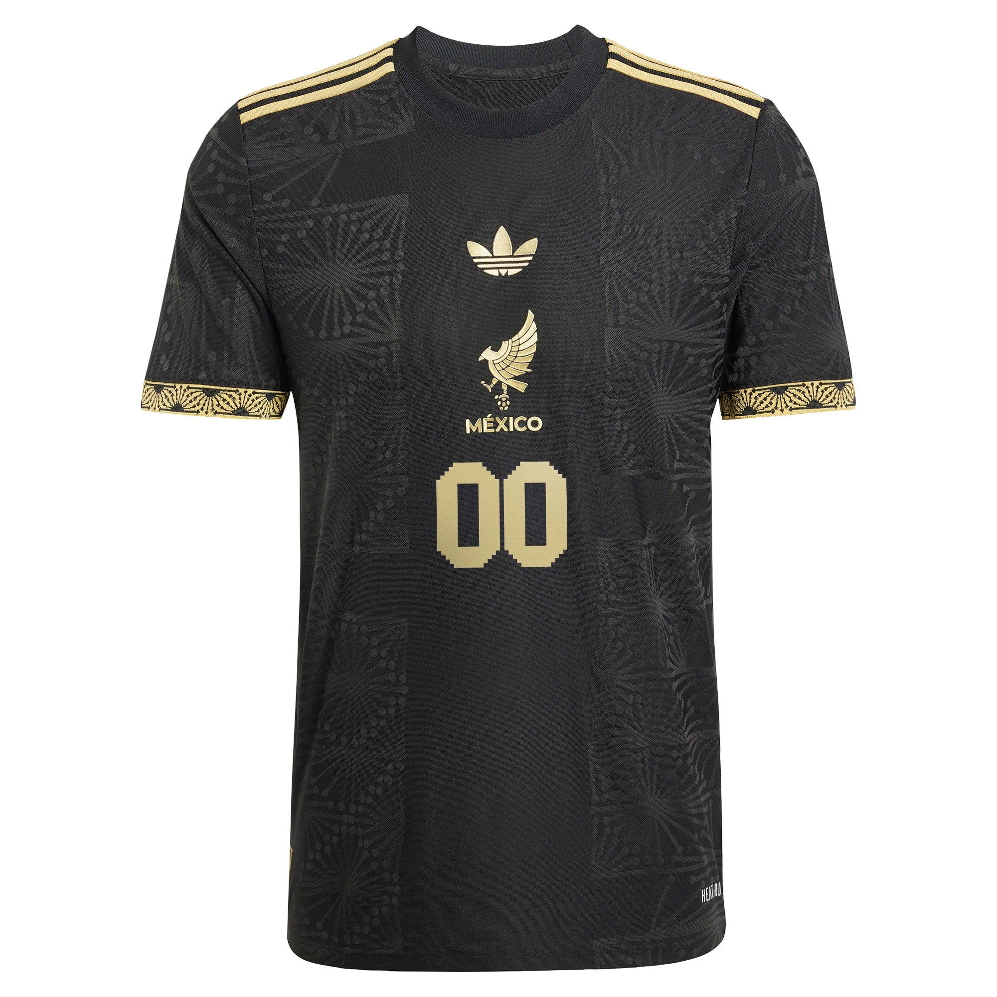 adidas Mexico custom soccer jersey 2025 in black with gold accents and unique patterns
