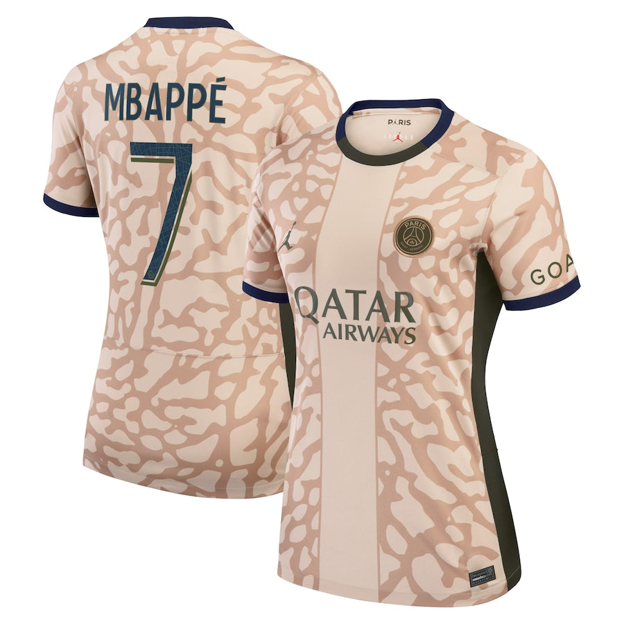 Kylian Mbappe Paris Saint-Germain Jordan Brand Women's 2023/24 Fourth Stadium Player Jersey – Tan