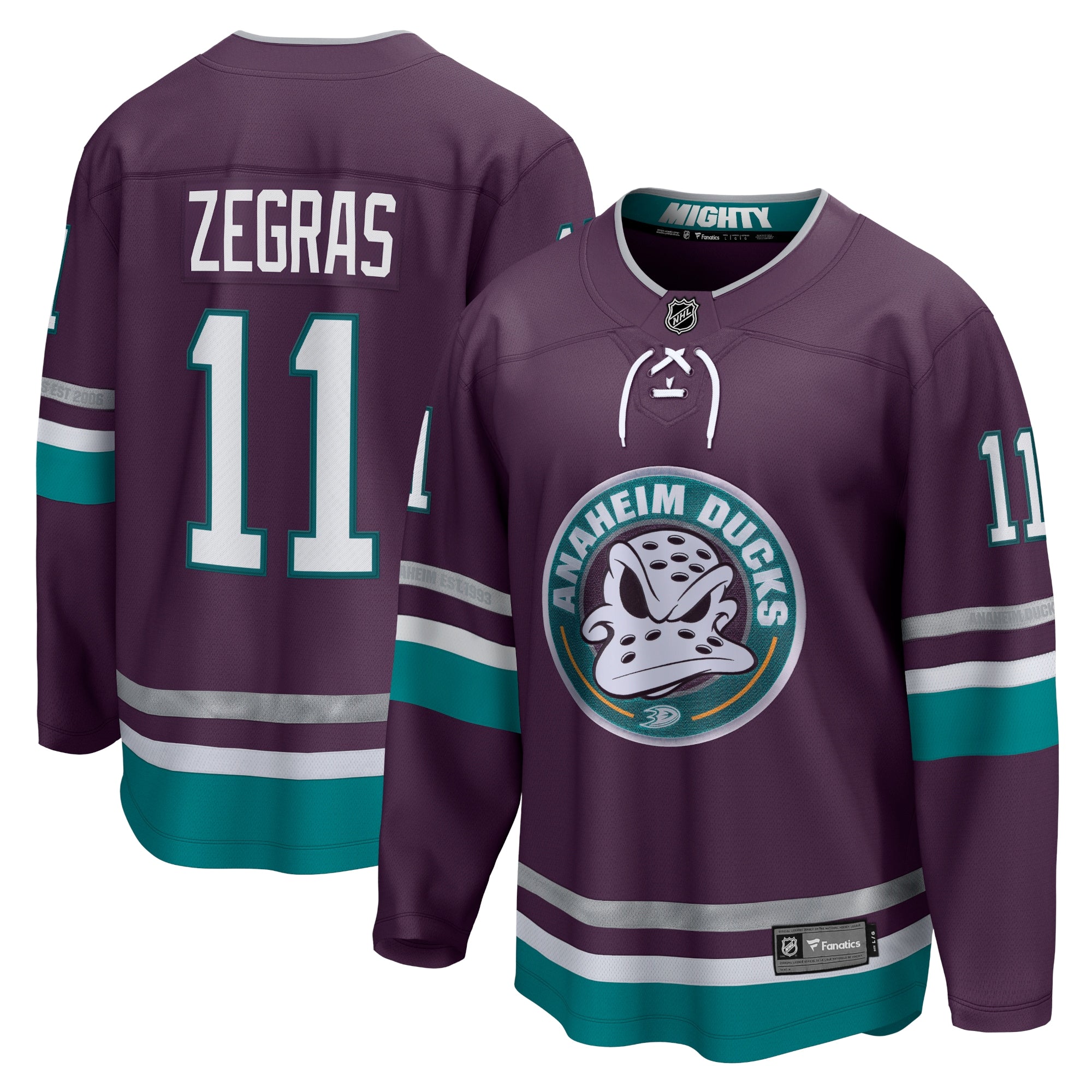 Trevor Zegras Anaheim Ducks Fanatics Branded 30th Anniversary Premier Breakaway Jersey - Purple