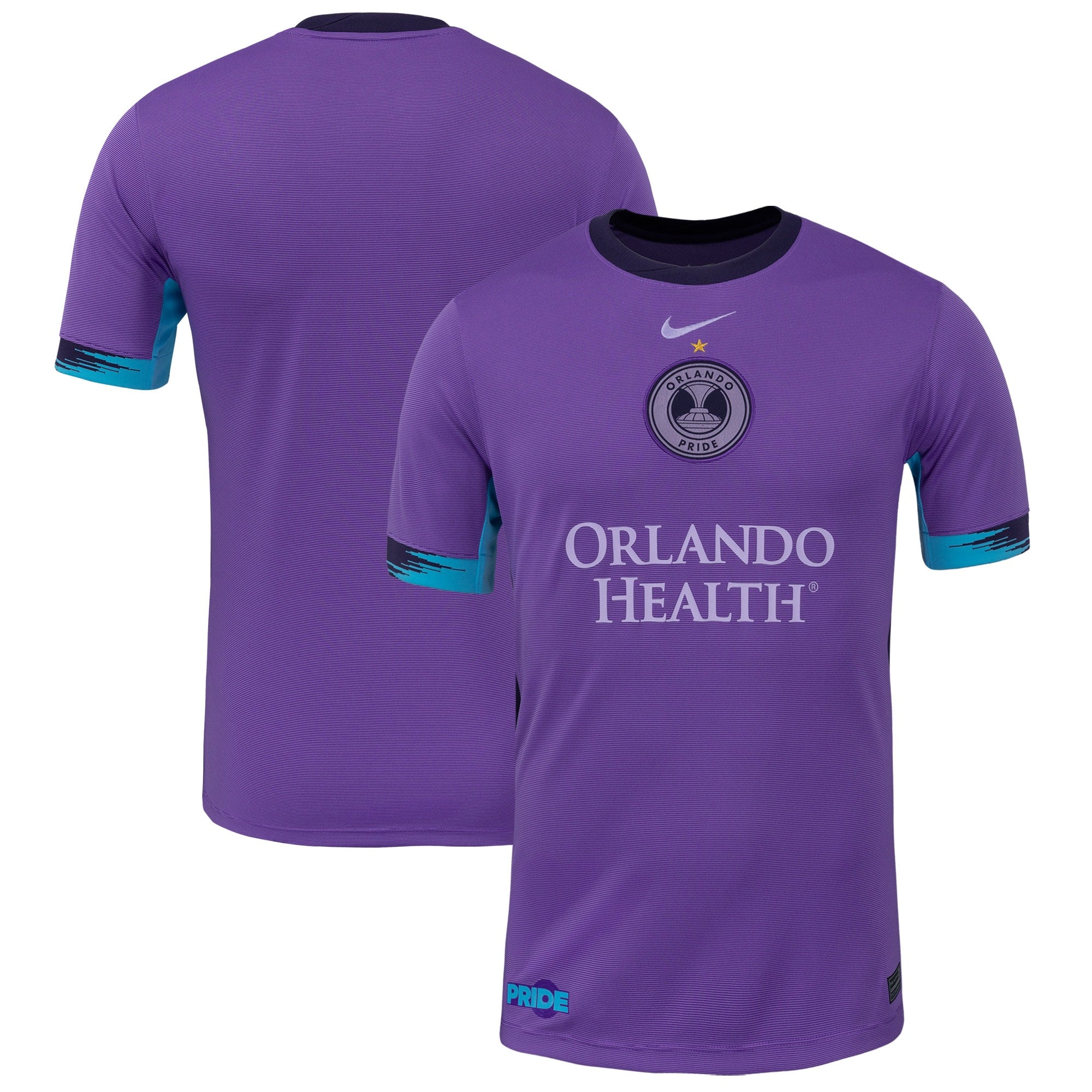Nike Orlando Pride 2025 custom jersey in purple with black collar and blue sleeve accents