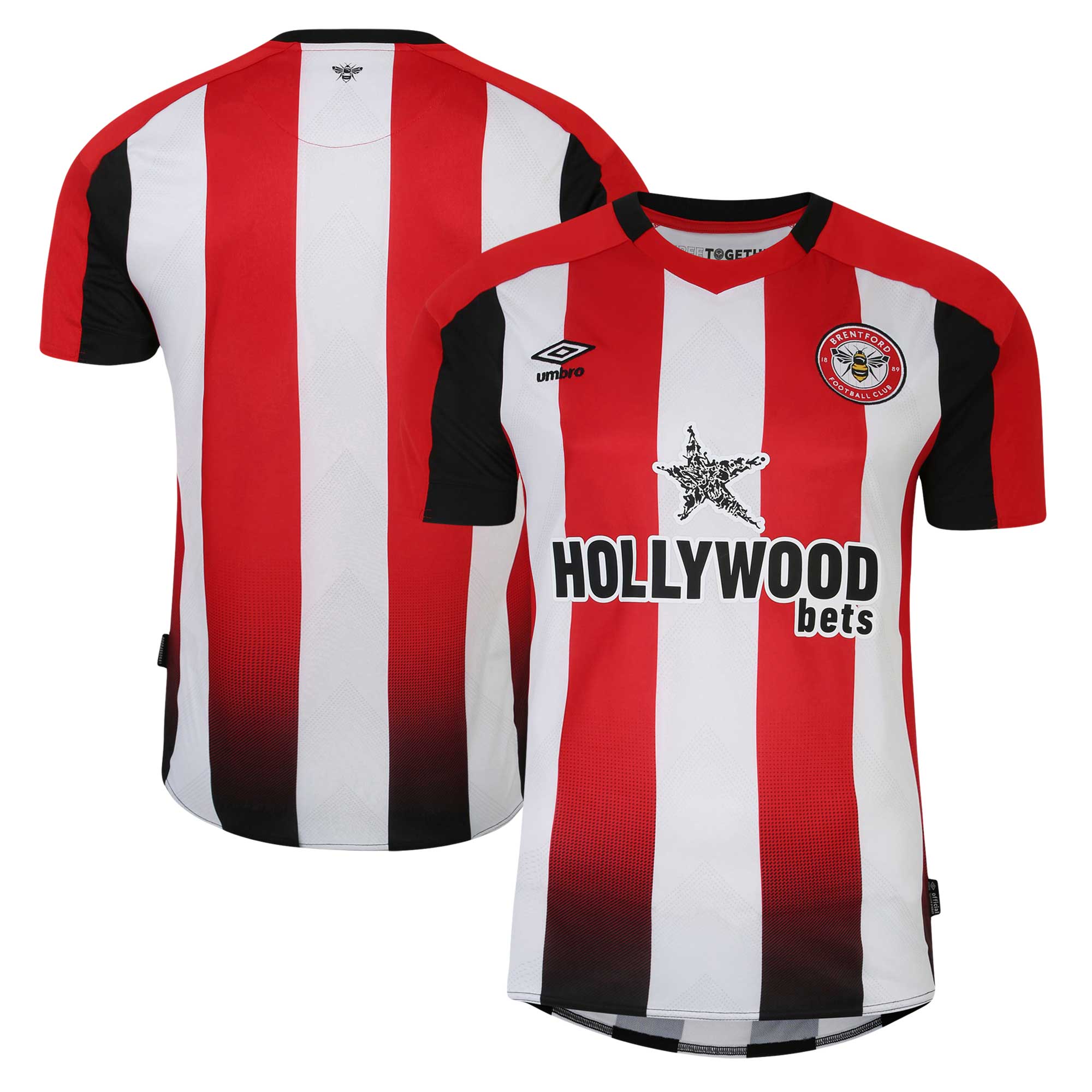 Umbro Brentford FC jersey 2025 with red and white vertical stripes and black accents
