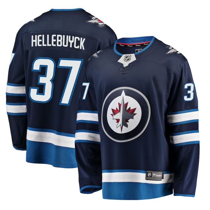 Connor Hellebuyck Winnipeg Jets Team Breakaway Unisex Player Jersey - Navy - Jersey Teams World