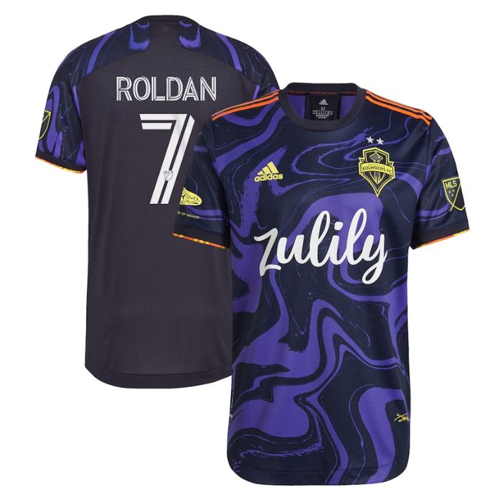 Cristian Roldan Seattle Sounders FC 2021 The Jimi Hendrix Kit Player Jersey - Purple - Jersey Teams World