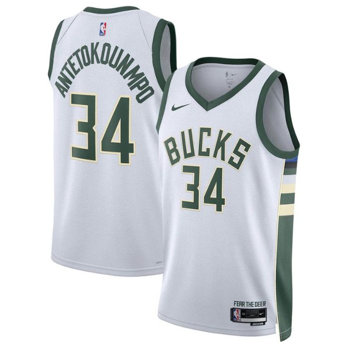 Giannis Antetokounmpo Milwaukee Bucks Unisex 2023 Swingman Jersey - Association Edition - White - Jersey Teams World