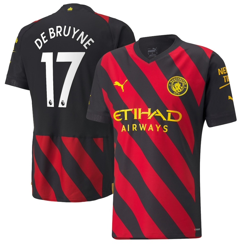 Manchester City Away Shirt 2022-23 with De Bruyne 17 printing Unisex Jersey - Jersey Teams World