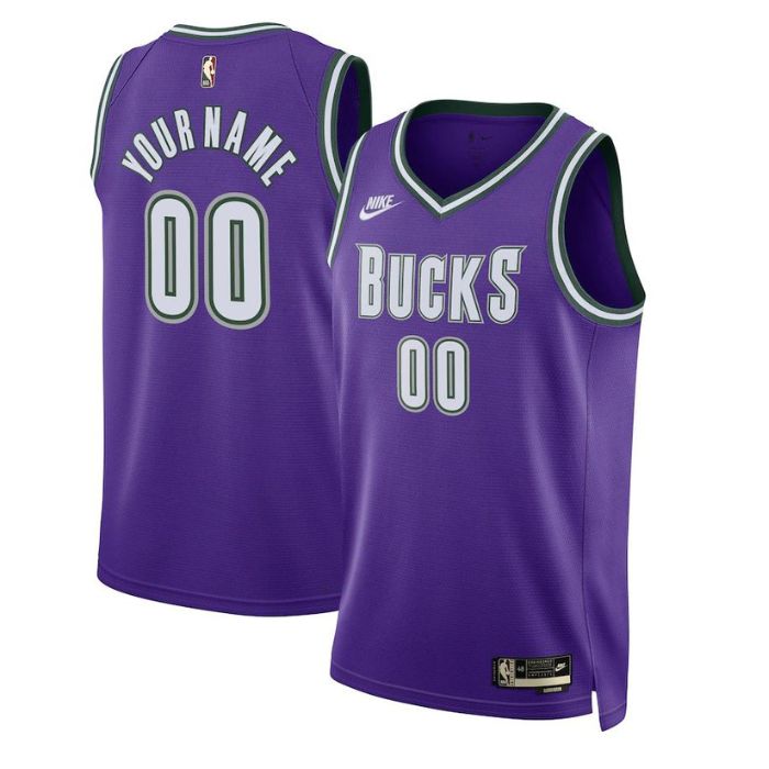 Milwaukee Bucks Unisex 2023 Custom Swingman Pro Official Jersey - Classic Edition - Purple - Jersey Teams World