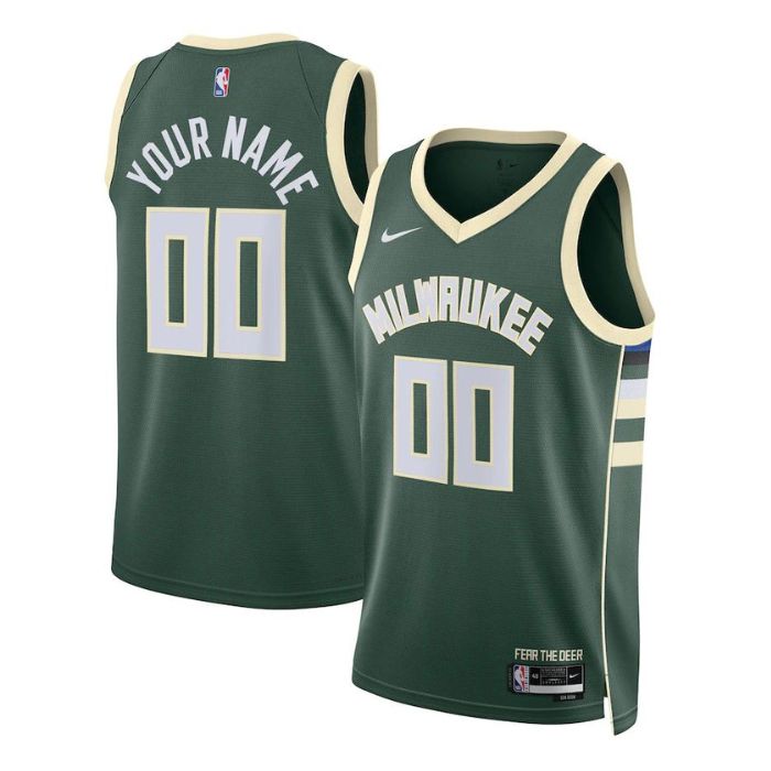 Milwaukee Bucks Unisex 2023 Swingman Custom Jersey Hunter Green - Icon Edition - Jersey Teams World