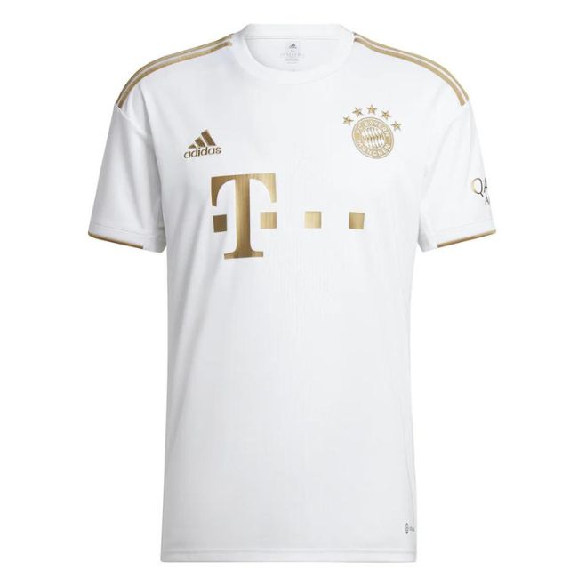 Bayern Munich away jersey 2022/23 in white with gold accents from Jerseyteamsworld