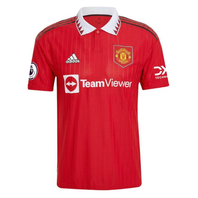 Cristiano Ronaldo Manchester United Home Adidas jersey in red with white collar and sponsor logos