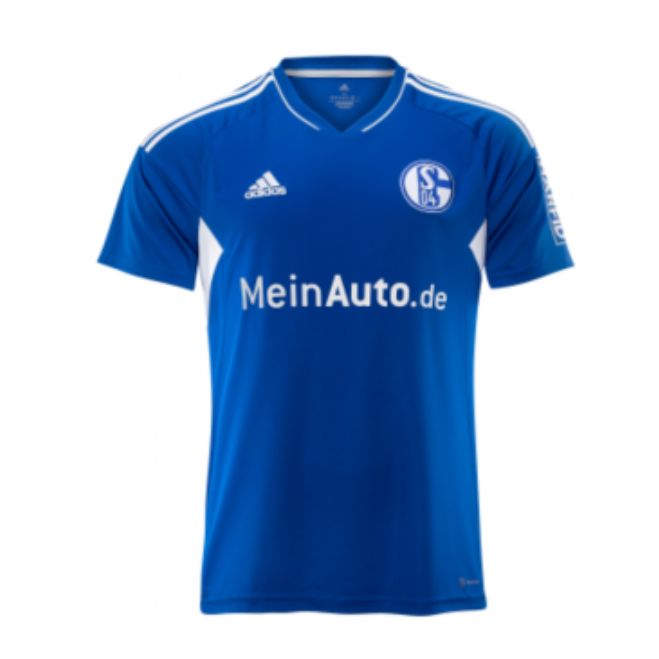 Jerseyteamsworld Fc Schalke 2022 home jersey in blue with Adidas logo and MeinAuto.de sponsor