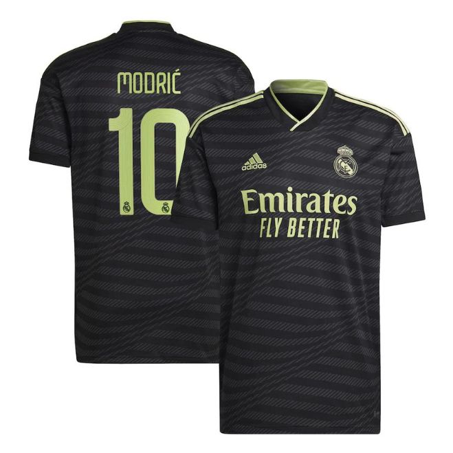 Luka Modric Real Madrid jersey in black with light green accents and number 10 on back