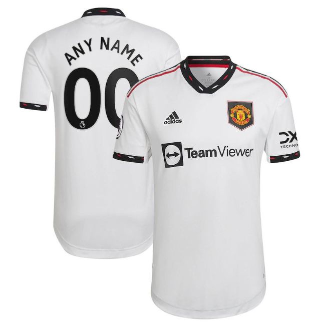 Manchester United away jersey 2022 23 in white with custom name and number from Jerseyteamsworld