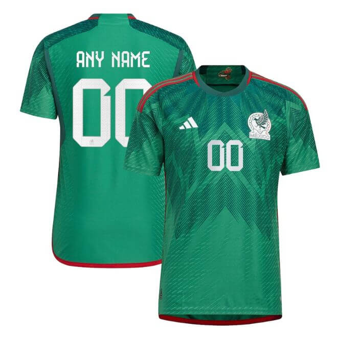 Mexico national team Adidas 2022 Custom Jersey in green with red accents and customizable name and number