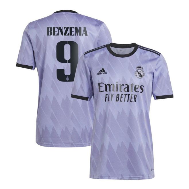 Real Madrid Benzema 9 purple soccer jersey with Emirates Fly Better logo by Jerseyteamsworld