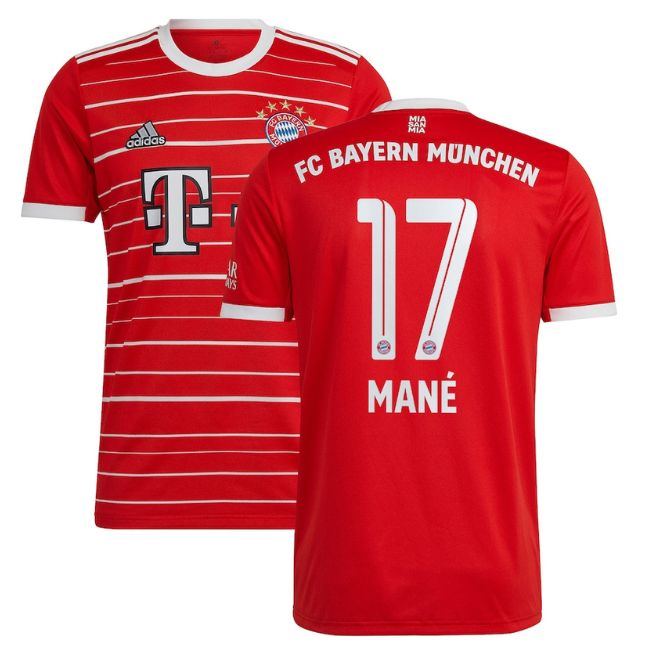 Sadio Mane Bayern Munich jersey by Jerseyteamsworld red Adidas soccer shirt with number 17 and team logo