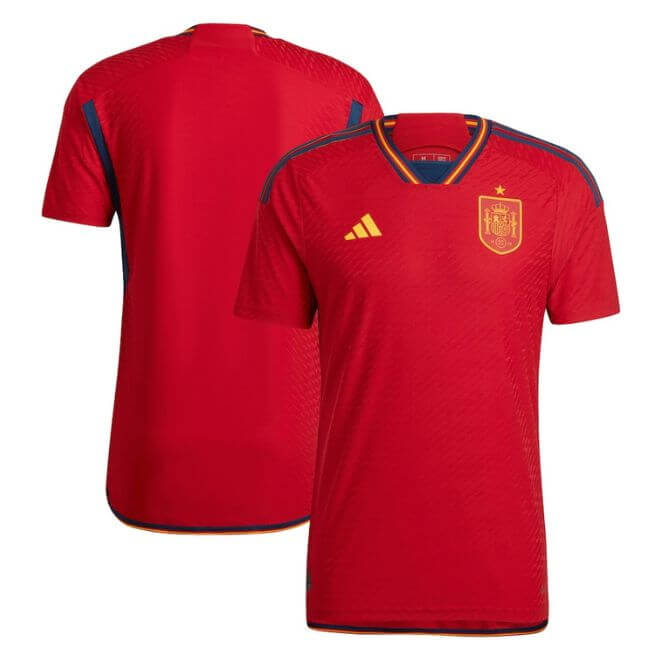 Spain soccer Adidas jersey 2022 2023 in red with yellow and navy details by Jerseyteamsworld