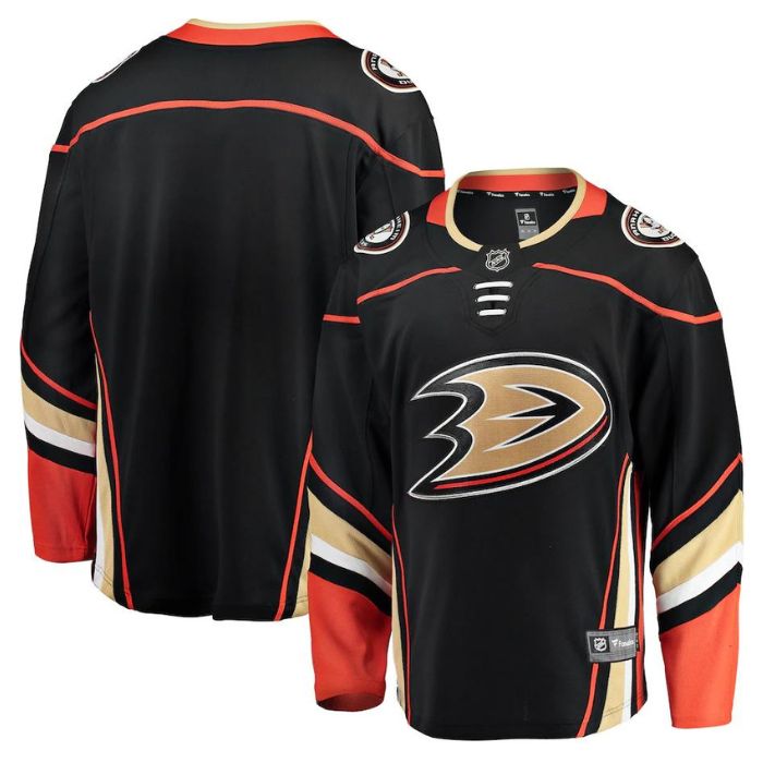 Anaheim Ducks black home jersey featuring vibrant team colors and logos for loyal fans