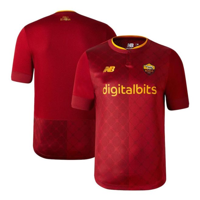AS Roma 2022-23 home jersey in red with yellow accents and digitalbits logo by Jerseyteamsworld