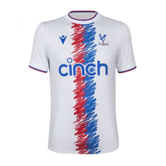 Crystal Palace away jersey 2022/23 with white base and red and blue vertical scribble design