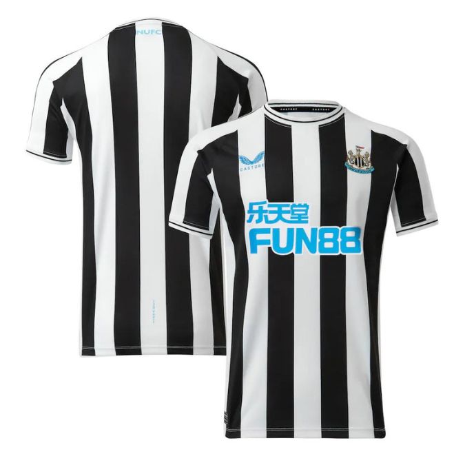 Newcastle United home jersey 2022-23 black and white striped soccer shirt with FUN88 sponsor logo