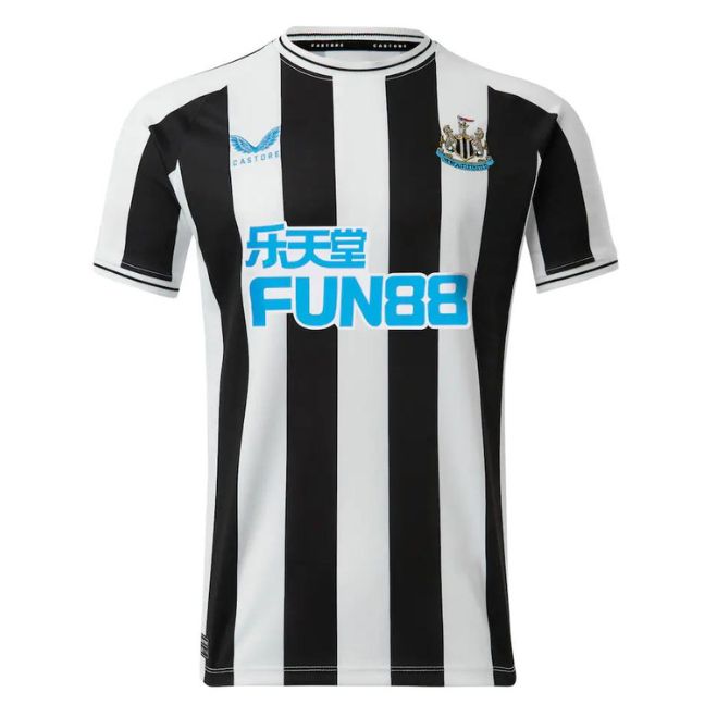 Newcastle United home jersey 2022-23 black and white striped soccer shirt with FUN88 sponsor
