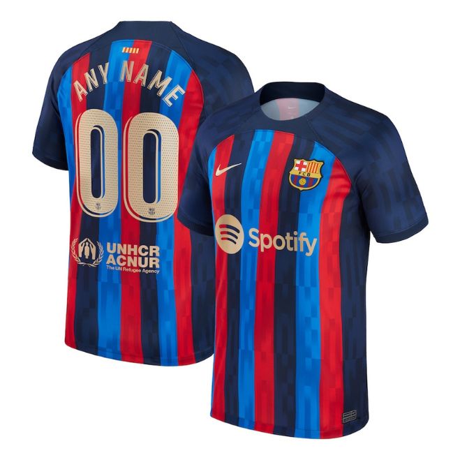 Barcelona home Nike Custom jersey 2022-23 in red and blue stripes with Spotify logo and customizable name and number