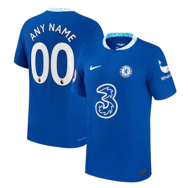 Chelsea 2022 23 home jersey in blue with front logo and customizable back number and name