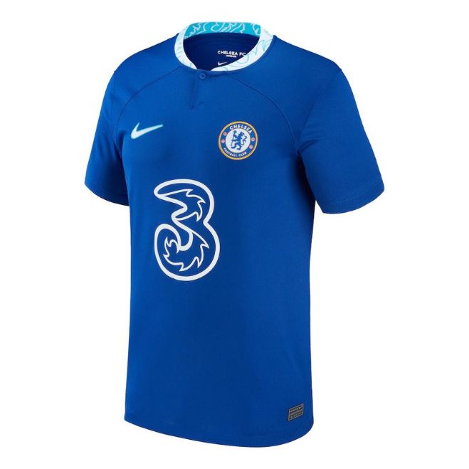 Chelsea 2022/23 home jersey in blue with white collar and Nike logo by Jerseyteamsworld