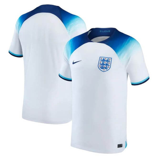 England national team jersey 2022 soccer shirt in white with blue gradient shoulders by Jerseyteamsworld