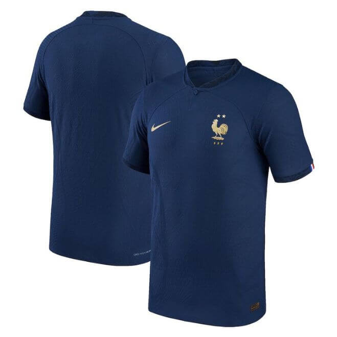 France national team jersey 2022 nike in navy blue with gold logo and Nike swoosh