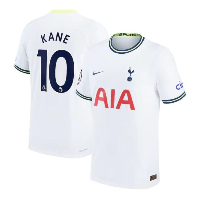 Harry Kane Tottenham Hotspur jersey white soccer shirt with number 10 and AIA logo