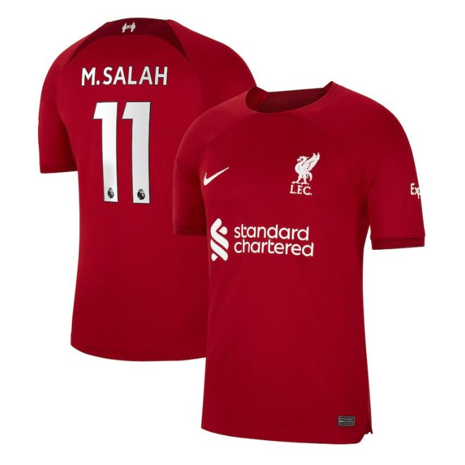 Mohamed Salah Liverpool Nike jersey 2022 in red with number 11 and Liverpool crest