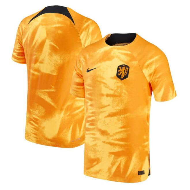 Netherlands national team Nike jersey 2023 in bright orange with black logo and short sleeves