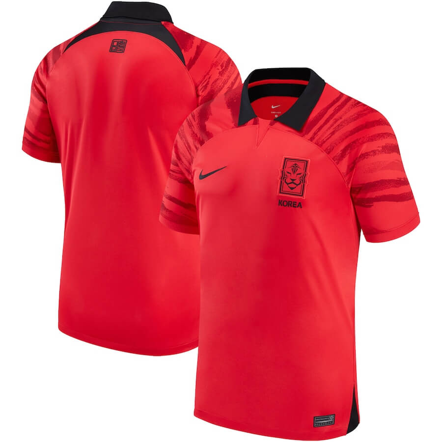 South Korea soccer Nike Custom jersey 2022 in red with black collar and tiger emblem on chest