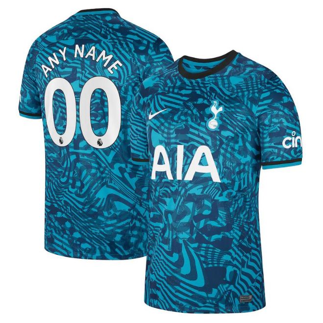 Tottenham Hotspur 2022 23 third jersey in blue with abstract pattern and customizable name and number