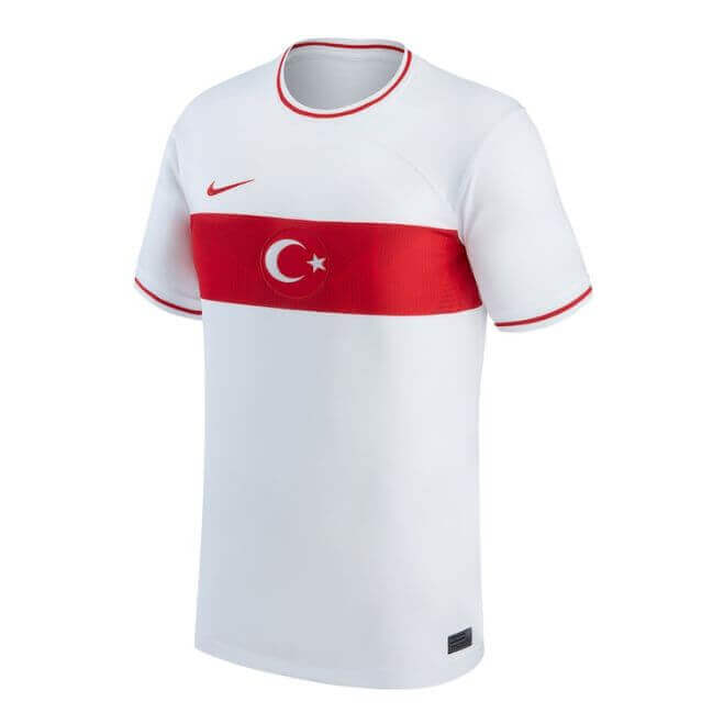 White and red Turkey national team jersey 2022 with Nike logo and crescent star emblem