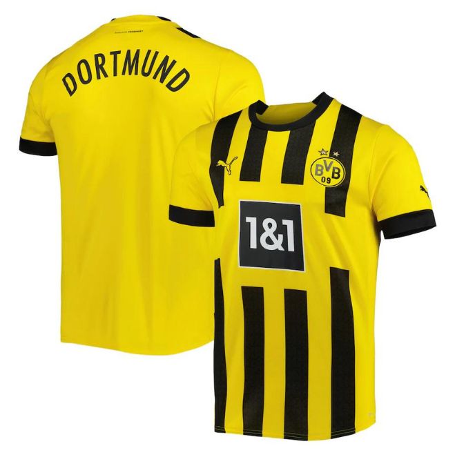 Borussia Dortmund home jersey 2022/23 in yellow and black with Dortmund text on back