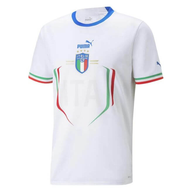 Jerseyteamsworld custom Italy soccer jersey in white with blue collar and Italian flag details