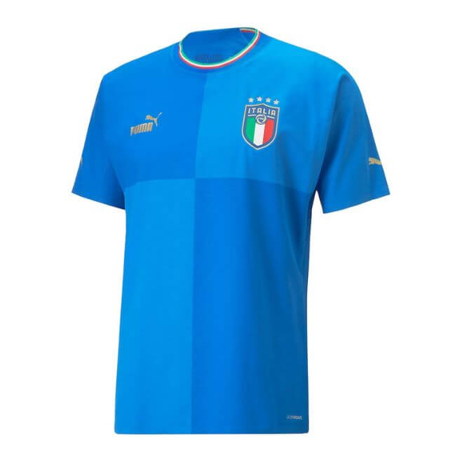 Italy National Team home Puma jersey 2022 in blue with Italian crest and Puma logo by Jerseyteamsworld