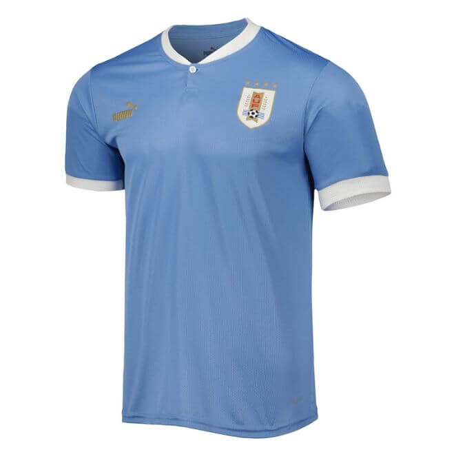 Uruguay team Puma jersey 2023 light blue soccer shirt with white collar and sleeve cuffs