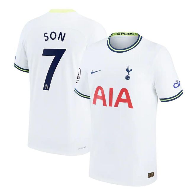 Son Heung-min Tottenham Nike Jersey 2023 white soccer shirt front and back view