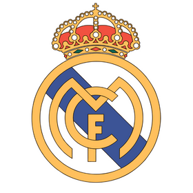 Real Madrid CF logo featuring the club emblem with crown and blue diagonal band for Real Madrid CF soccer jersey