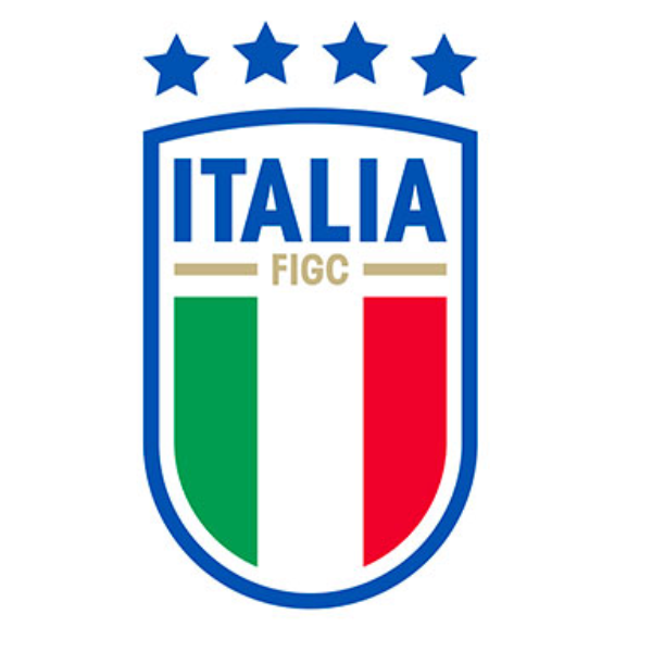 Official logo of the Italian Soccer National Team featuring blue stars and Italian flag colors for jersey branding
