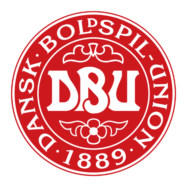 Denmark national team jersey official logo featuring DBU emblem in red and white colors